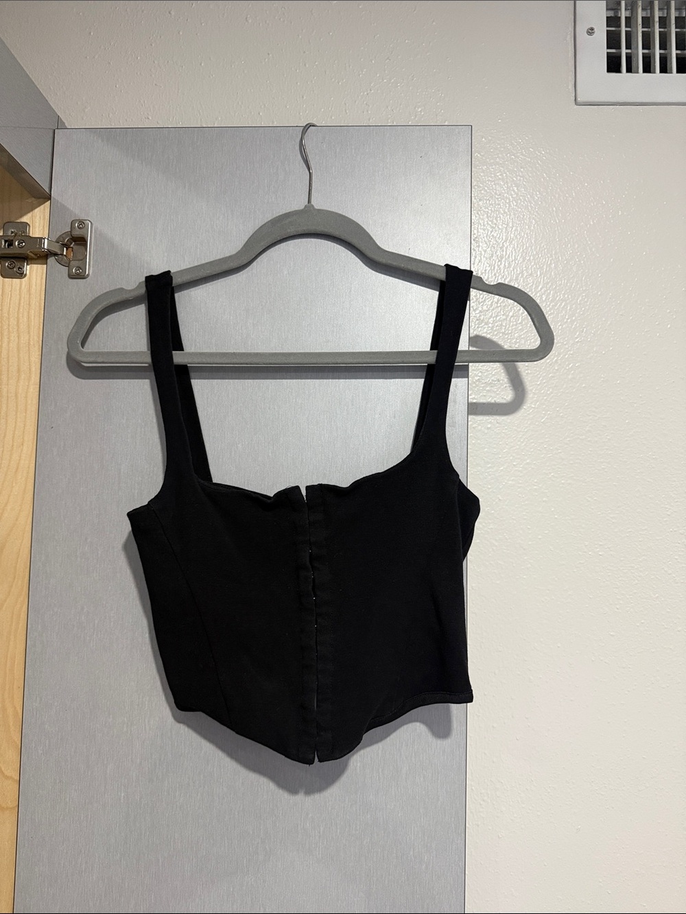 Black Button-Front Corset Crop Top with Square Neck